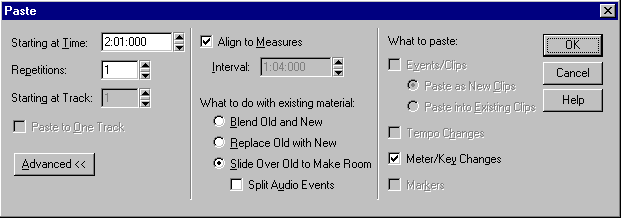Paste dialog box for adding measures to key/meter section (7 KB GIF)