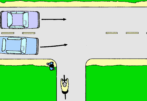 When entering the roadway, look both ways (6 kB gif)